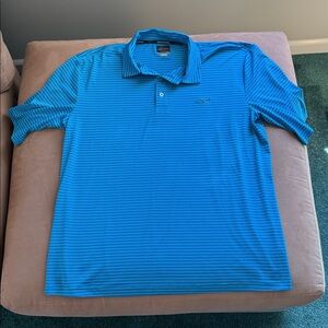 Greg Norman Men's Blue Striped Polo Shirt. Size: L Tall
